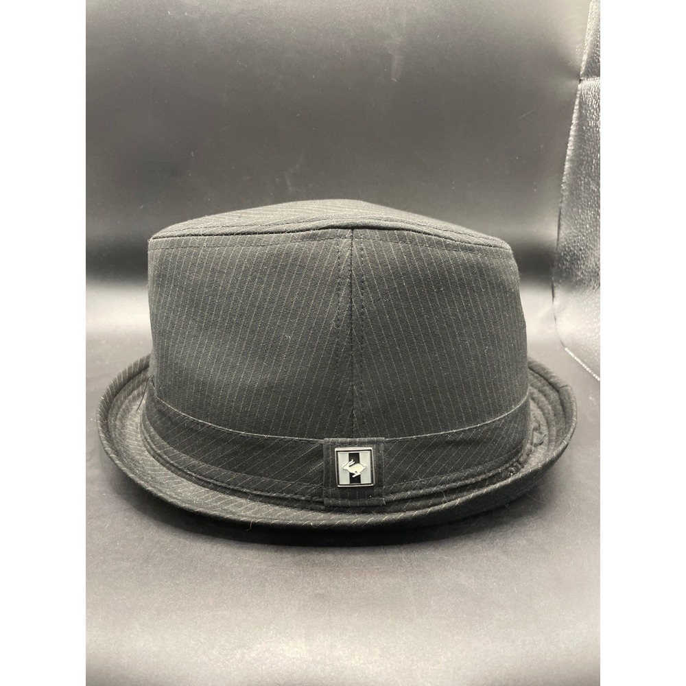 Peter Grimm Mens Black Pinstripe Fedora Hat Rabbit Logo L/XL Polyester